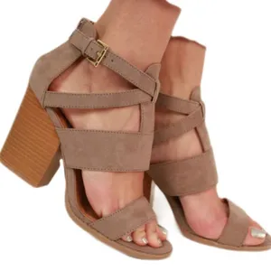 Hinge size 7.5 taupe leather zipper back 4” heeled sandals. thumbnail 1