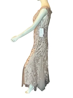 HY Formal Gown with Sequin/Embroidered Leaf Pattern & Tulle Trumpet Hem 12 NWT thumbnail 4