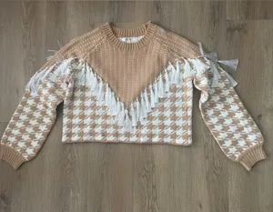 12th Tribe Jamie Beige Houndstooth Sweater thumbnail 1