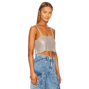 NWT Superdown Mackenzie Rhinestone Chainmail Sleeveless Adjustable Crop Top thumbnail 2