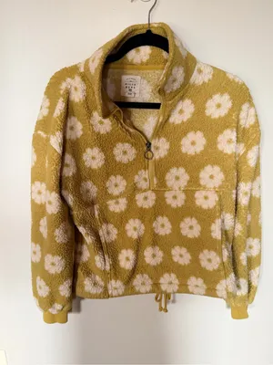 Billabong time off half zip pullover yellow and white daisy floral print XS thumbnail 3