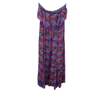 Torrid Colorful Chevron Smocked Strapless‎ Off Shoulder Maxi Dress Size 1X thumbnail 4