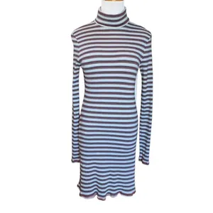 Urban Outfitters BDG Kaylyn Turtleneck‎ Y2K Ribbed Gray Stripe Mini Dress Large thumbnail 3