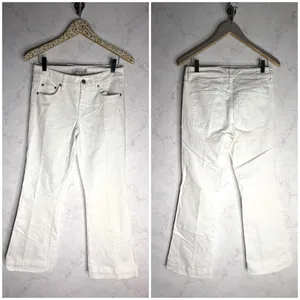 L.L. bean signature mid rise flare jeans in white denim thumbnail 2