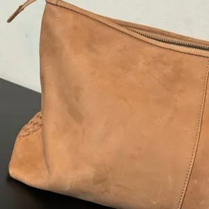 Lucky Brand Woven Leather Clutch Women Large Tan Bohemian Zipper Pouch thumbnail 14