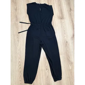 Lou & Grey Signaturesoft Jogger Jumpsuit Womens S Black Sleeveless Drawstring‎ thumbnail 3