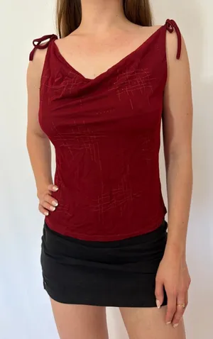 Red Slinky Cowl Neck Sparkly Top with Ties Size M thumbnail 1