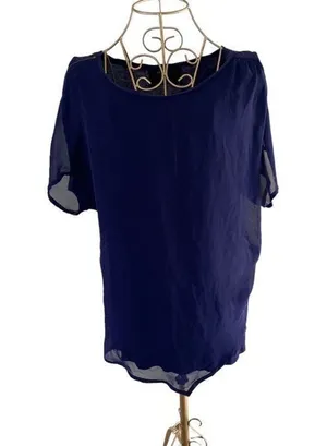 Zara Basic Special Edition Short Sleeve Top Zipper Detail Size Large Navy thumbnail 1