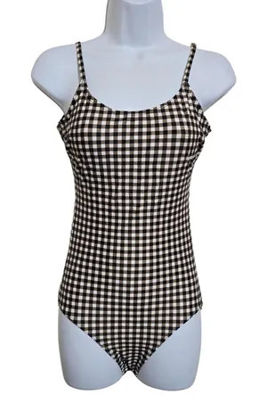 Brown Plaid Checkered One Piece Swimsuit Beach‎ Resort Vacation Janela Bay XS thumbnail 1