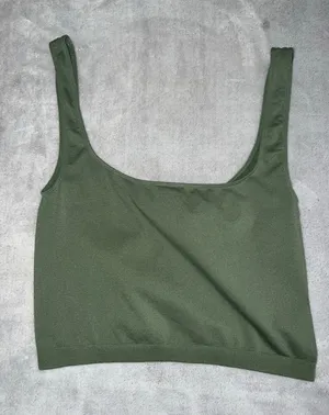 Women's Free People Green Seamless Square Neck Crop Tank Top M thumbnail 1