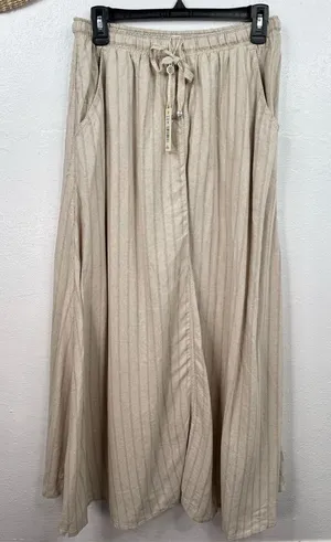 Max Studio London Maxi Skirt Size M Beige Pin Striped Elastic Waist with Pockets thumbnail 1