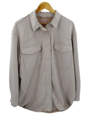 Philosophy Republic Clothing‎ Faux Leather Utility Shirt Jacket Beige Size L thumbnail 1