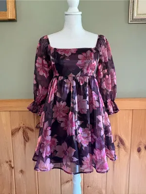Thirty Thirty LA Pink Floral Square-Neck Mini Dress size Small thumbnail 2