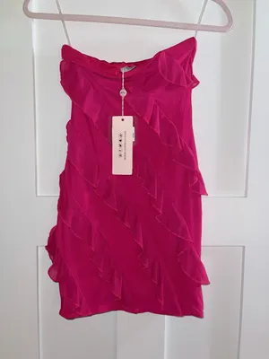 Oh Polly Bandeau Ruffle Detail Mini Dress Fuchsia thumbnail 3