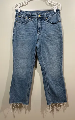 J. Crew Demi Boot Cut Cropped Raw-Hem Jeans in Medium Blue Size 29 thumbnail 1