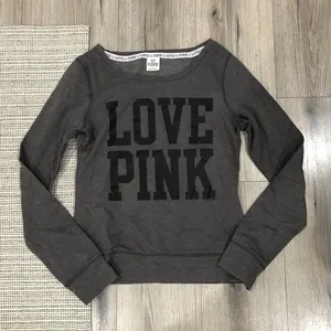 Victoria’s Secret Pink Love Pink Grey Fleece Long Sleeve Tee Shirt Top Small thumbnail 1