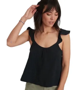 MARINE LAYER NWT Jude Flutter Sleeve Tank Top‎ Black 100% Cotton Gauze Size S thumbnail 1