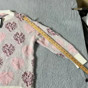 Glitz‎ & Ears Sweater Womens M Pink Cream Fuzzy Leopard Heart Pearl Sweater NEW thumbnail 10