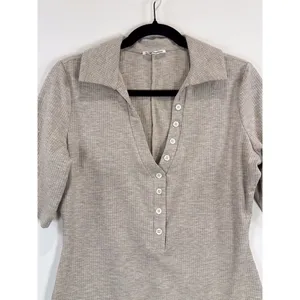 Reformation Womens Bodysuit Beige Rita Ribbed High Leg Button Down Henley XL thumbnail 7