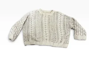 Women's Cream Openwork Crewneck Sweater. Layer Loose Fit thumbnail 1