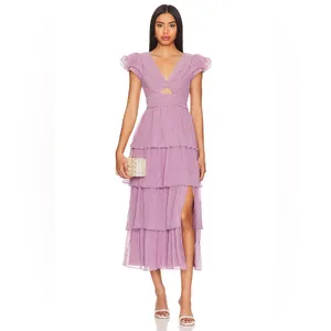 ASTR Emporia Purple Pleated Tiered Midi Dress Size Small NWT thumbnail 2