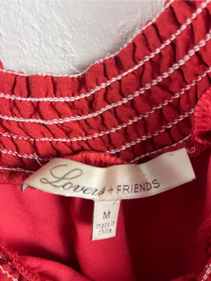 LOVERS + FRIENDS Suntime Red Ruffle Trim Belted Waist Dress Size Medium Boho thumbnail 3