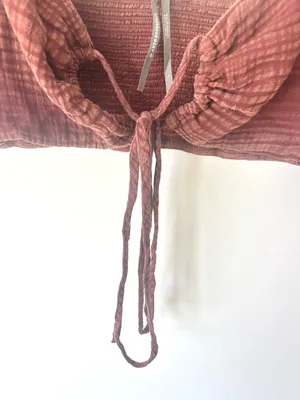 Anthropologie Smocked Gauzy Tie-front Crop Top Bralette Maroon Festival thumbnail 4