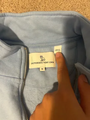 OVO Light Blue Quarter-Zip Sweatshirt with Embroidered Owl thumbnail 3