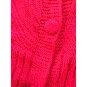 Womens Red Cropped Cardigan V-Neck‎ Button Front Long Sleeve Knit Sweater thumbnail 2