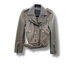 AllSaints Balfern Leather Biker‎ Jacket Women's Size 0 Taupe Moto Fall Edgy thumbnail 3