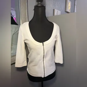 Maeve x Anthropologie White Zip Front Scoop Neck Top Size Medium. thumbnail 3