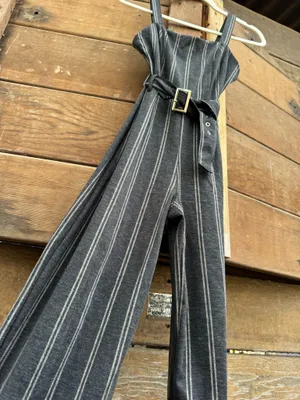 Stripe Pattern One Piece Jumper Gray thumbnail 3