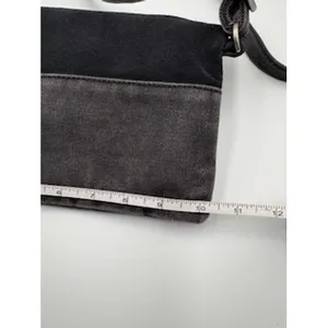 Free People Crossbody Bag Charcoal Black Canvas Leather Foldover Minimalist OS thumbnail 6