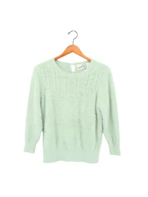 Anthropologie Rosie Neira Aubade Furry Fuzzy Mint Green Pullover Sweater M thumbnail 3