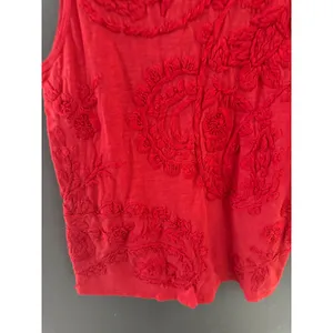 Lucky Brand Red Floral Embroidered‎ Slub Knit Sleeveless Tank Top Womens Small thumbnail 3