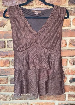 Galeno Brown Lace Vintage Y2k Sleeveless Tiered Layered Top Women's Size XL thumbnail 1