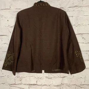 Silkland Blazer Jacket Womens XL Embroidered Paisley Brown Green Lined Silk thumbnail 2