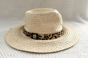 Vince Camuto Beige Straw Leopard Pony Hair Band Summer Hat Floppy Panama OS thumbnail 1