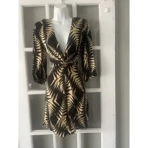 Ba&sh Black Tan Palm Leaf Twist Front V-Neck Mini Dress thumbnail 9