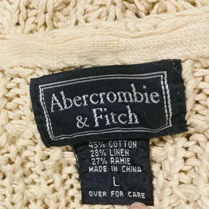 Abercrombie and Fitch tan linen blend textured knit crewneck cardigan. Large. thumbnail 5