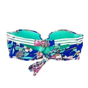 Shade & Shore Blue Floral Strapless Underwire Push-up Swim Bikini‎ Top Size 36C thumbnail 2
