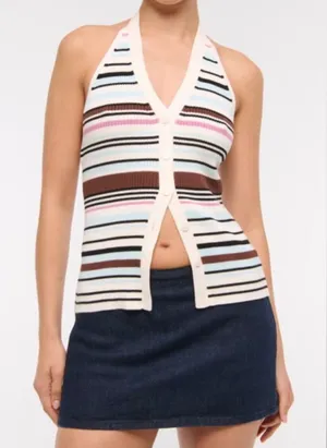Abercrombie & Fitch Women’s Sz XL Striped Ribbed Halter Sweater Vest thumbnail 1