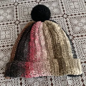 Handmade Hand Crocheted Ladies Hat Cap Beanie Black Brown Pink One Size Warm Winter Wear thumbnail 2