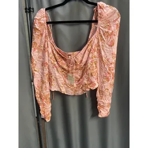 Free people Cropped Top Womens Large Pink Combo Hilary Printed Square Neck B96 thumbnail 2