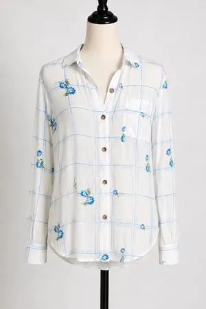 Free People Window to My Heart Floral Plaid Button Down Shirt XS thumbnail 1