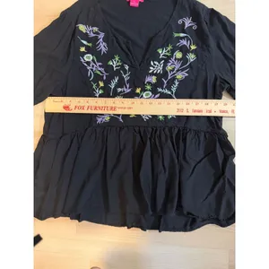 Sunny Leigh Peplum Blouse Black XL Women Embroidered V-Neck Boho Peasant Top thumbnail 3