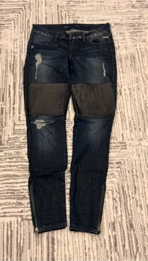 GUESS women's 27" waist blue denim skinny jeans with black leather ankle zippers thumbnail 1