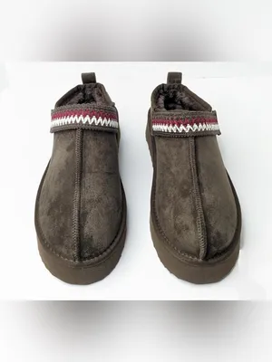 Women’s Brown FauxSuede Slip-On Loafers with Red & White Accent Strap Size 9 thumbnail 2