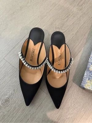 Black Crystal-Embellished Pointed Mules thumbnail 2