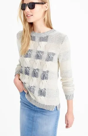 J. Crew EUC Women's White & Gray Marled Cable Knit Pullover Sweater Size XS thumbnail 1